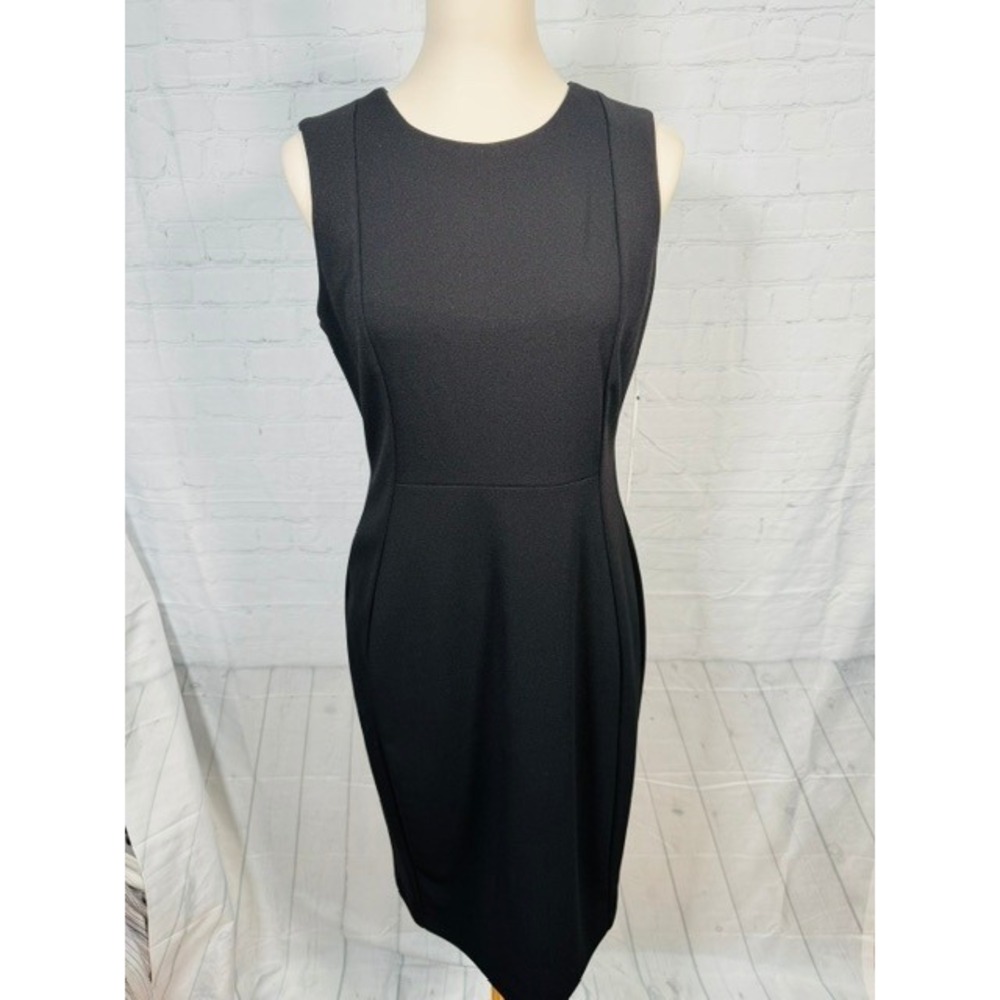 NWT Calvin Klein Black Sheath Dress Size 8 Sleeveless Gold Zip Career